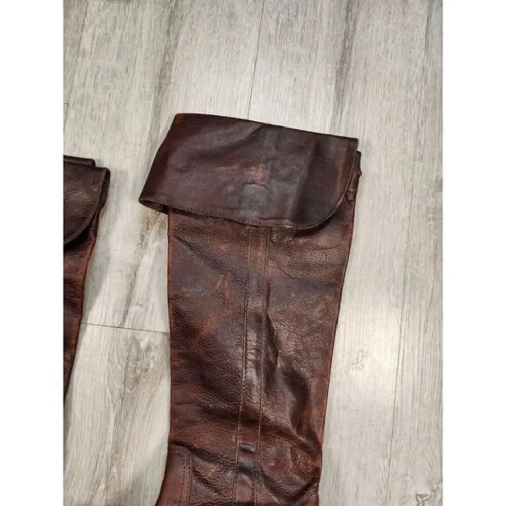 Vintage Frye Leather Boots Over The Knee Cuffed Brown Womens‎ 6B